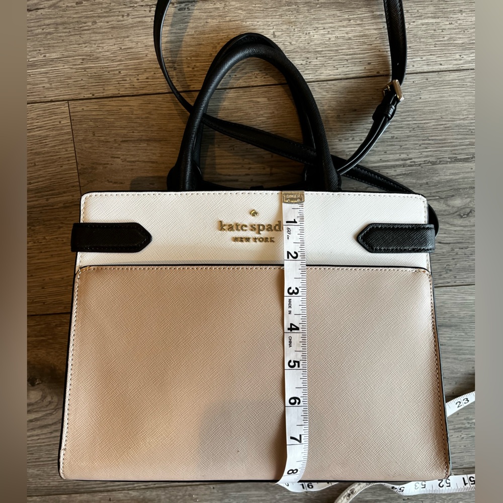 Kate Spade Medium Satchel Purse Staci Colorblock WKRU6952 Black Cream Tan White - Picture 11 of 12